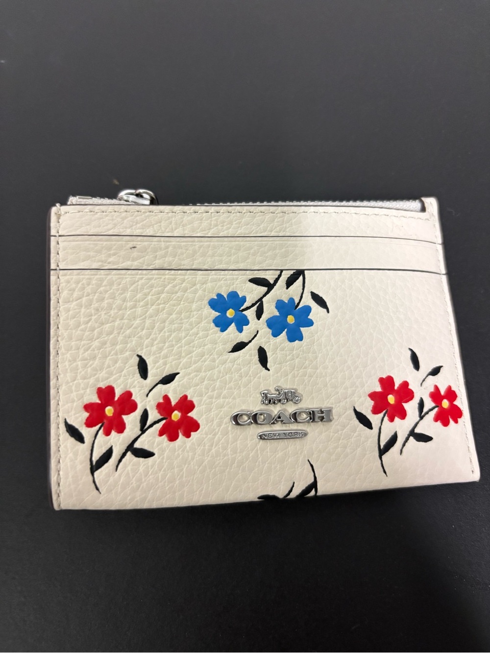 Coach White Floral Leather Card Case with Red & Blue Flowers - Picture 2 of 6